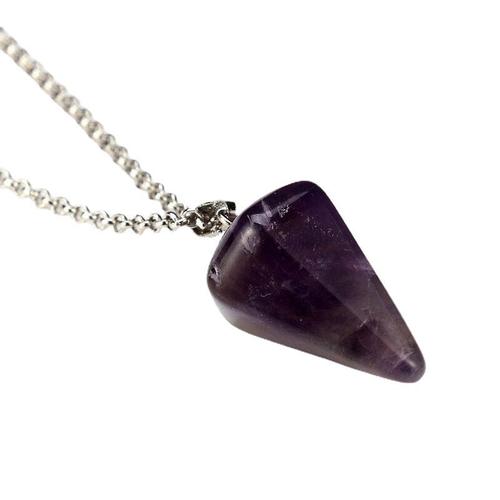 Six Angle of natural stone powder amethyst conical pendulum lady sautoir wholesale crystal pendant necklace