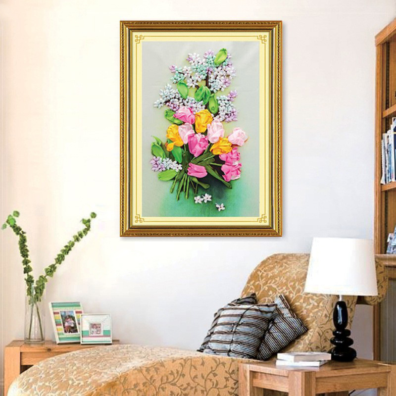 Nueva cinta bordado tridimensional bordado hecho a mano bricolaje colgando pintura sala de estar dormitorio estudio material paquete kit ramo colgante pintura