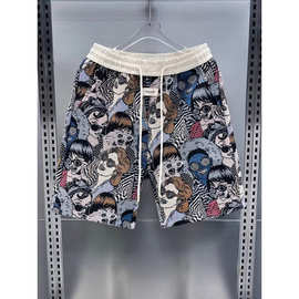 潮牌痞帅夏季新款个性提花沙滩裤男时尚透气户外运动短裤宽松直筒