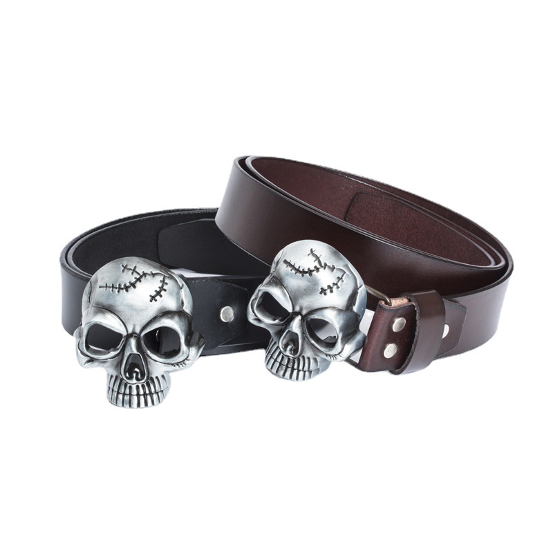 2023 New Hot Selling Casual Trend Skull Head Button Pant Belt Retro Fashion Genuine Leather Belt Men's Quality Cowhide Belt_voghion.com