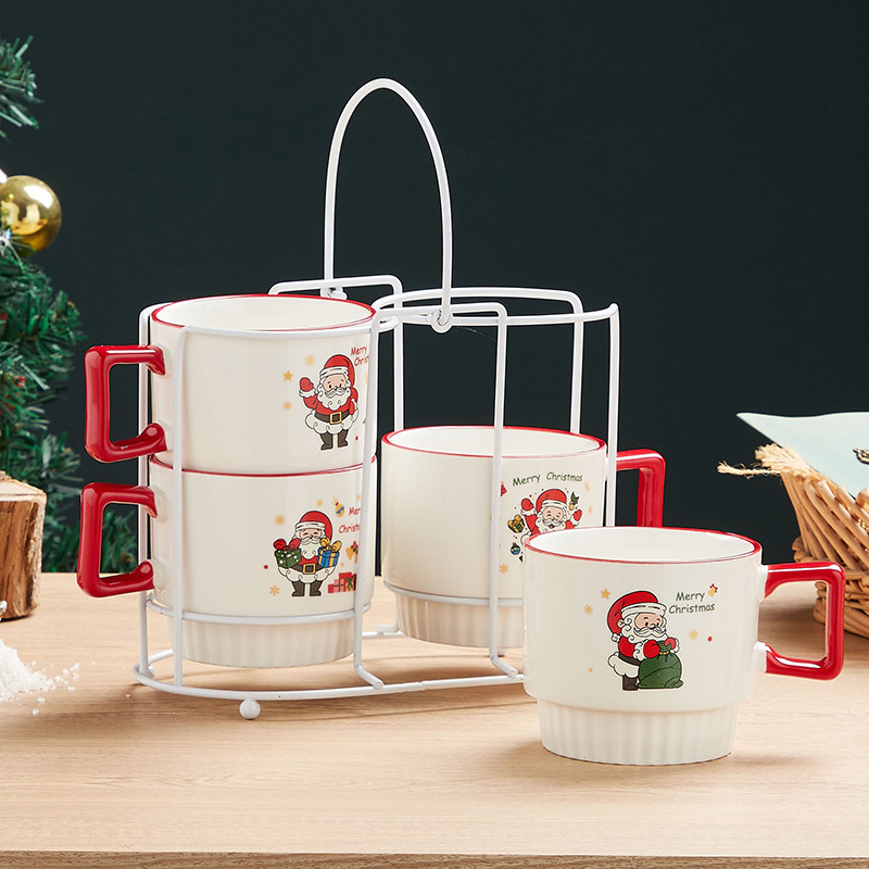 Amazon Venta caliente Navidad taza Taza de cerámica con estante Navidad regalo traje al por mayor