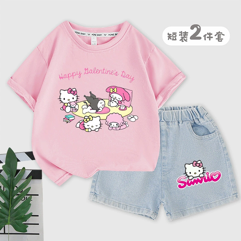 Hello kitty, футболка с коротким рукавом, шорты, брюки, набор, форма, для подростков, с коротким рукавом