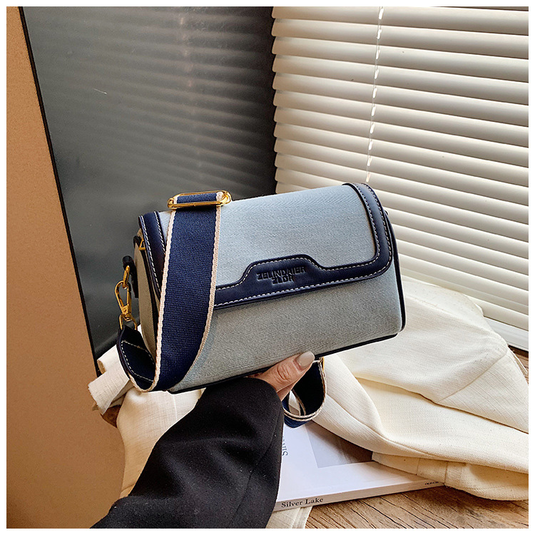 Bolso cilíndrico retro transfronterizo mujer 2026 nueva moda vaquero empalme bolso cuadrado textura banda ancha mochila image 9