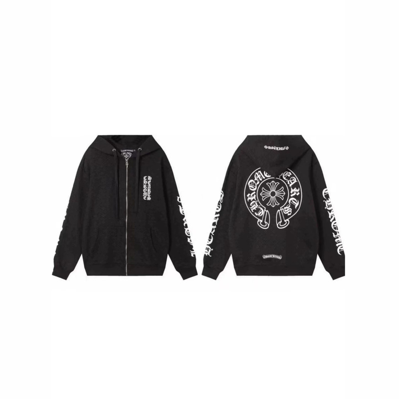 Cross-border European and American trendy brand 2026 Chrome Hearts printed sweatshirt, cross baseball jacket, unisex zip-up hooded casual coat