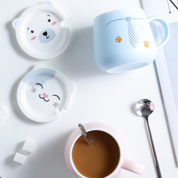 Taza de cerámica de dibujos animados lindo creativo animal cara cubierta taza Shiba Inu taza flor gato taza de agua grande Oso Blanco taza de desayuno