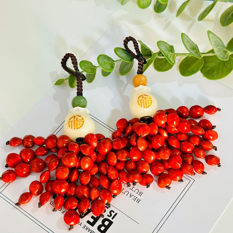 Original Leather Bodhi Seed Keychain Rope Phone Pendant Buddhist Bead Bracelet Lucky Bag Multi-Treasure Cultural Toy Lotus Bracelet Good Fortune