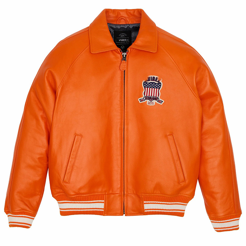 Más tamaño casual deportes chaqueta de vuelo de cuero hombres europeos y americanos solapa entrega chaqueta de cuero de piel de oveja