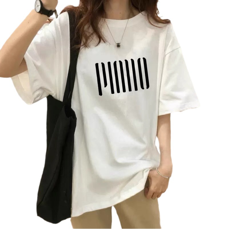 2024純綿の上着の中の長さの韓国版のゆったりしている大きいサイズのカジュアルな年齢の半袖のtシャツの女性のファッションの百合の夏