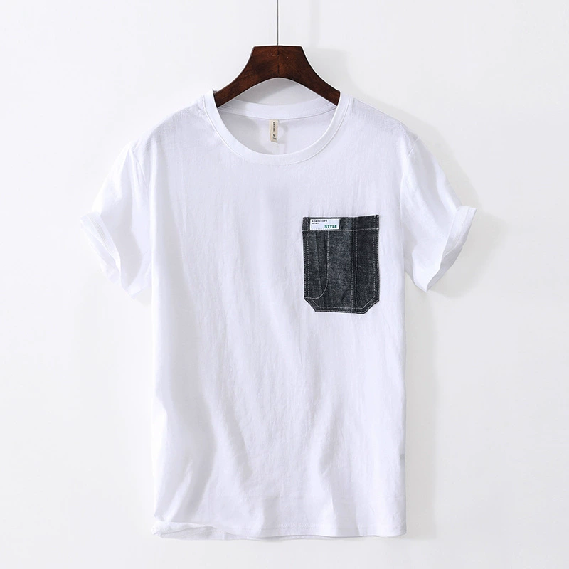 26035 летняя боди-футболка с карманом мужская повседневная Однотонная футболка с коротким рукавом Мужская Подростковая поколение волос