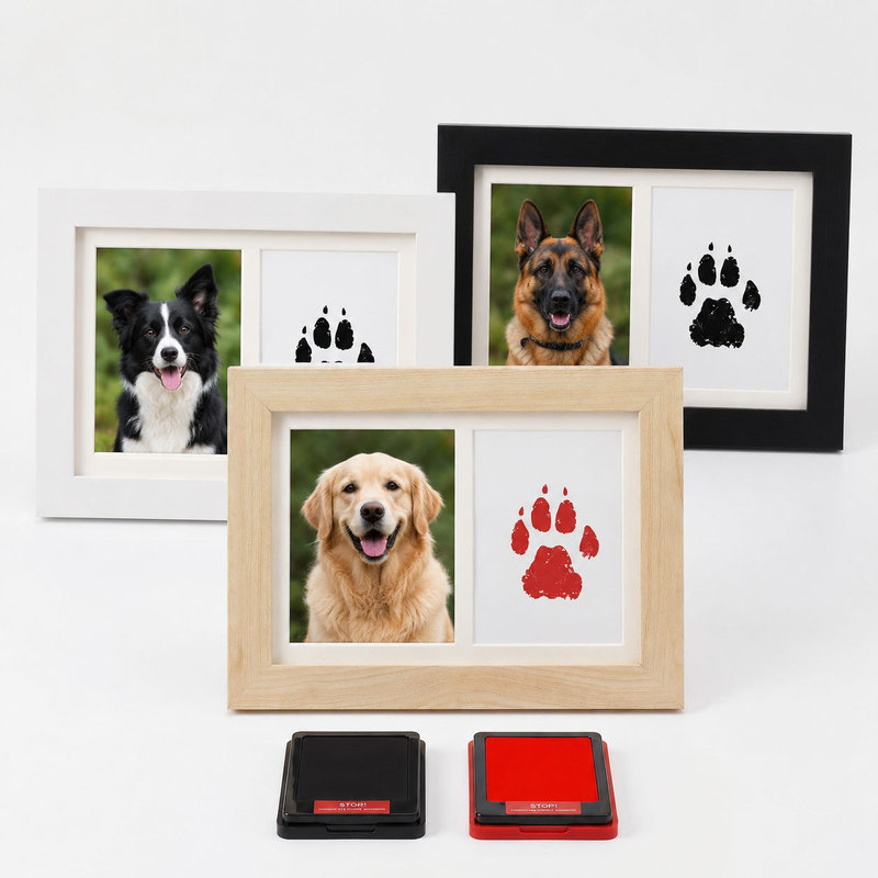 Cross-Border Wholesale Pet Memorial Photo Frame with Paw Print and No-Wash Ink Pad, 7inch 10inch Double-Frame Baby Full-Month Display Frame