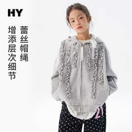 女童花边加绒卫衣2026秋冬新款儿童韩版洋气长袖中大童冬季拉链衫
