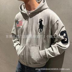 境外厂家直销夏季新款美式水洗男款连帽衬衫个性刺绣宽松休闲卫衣