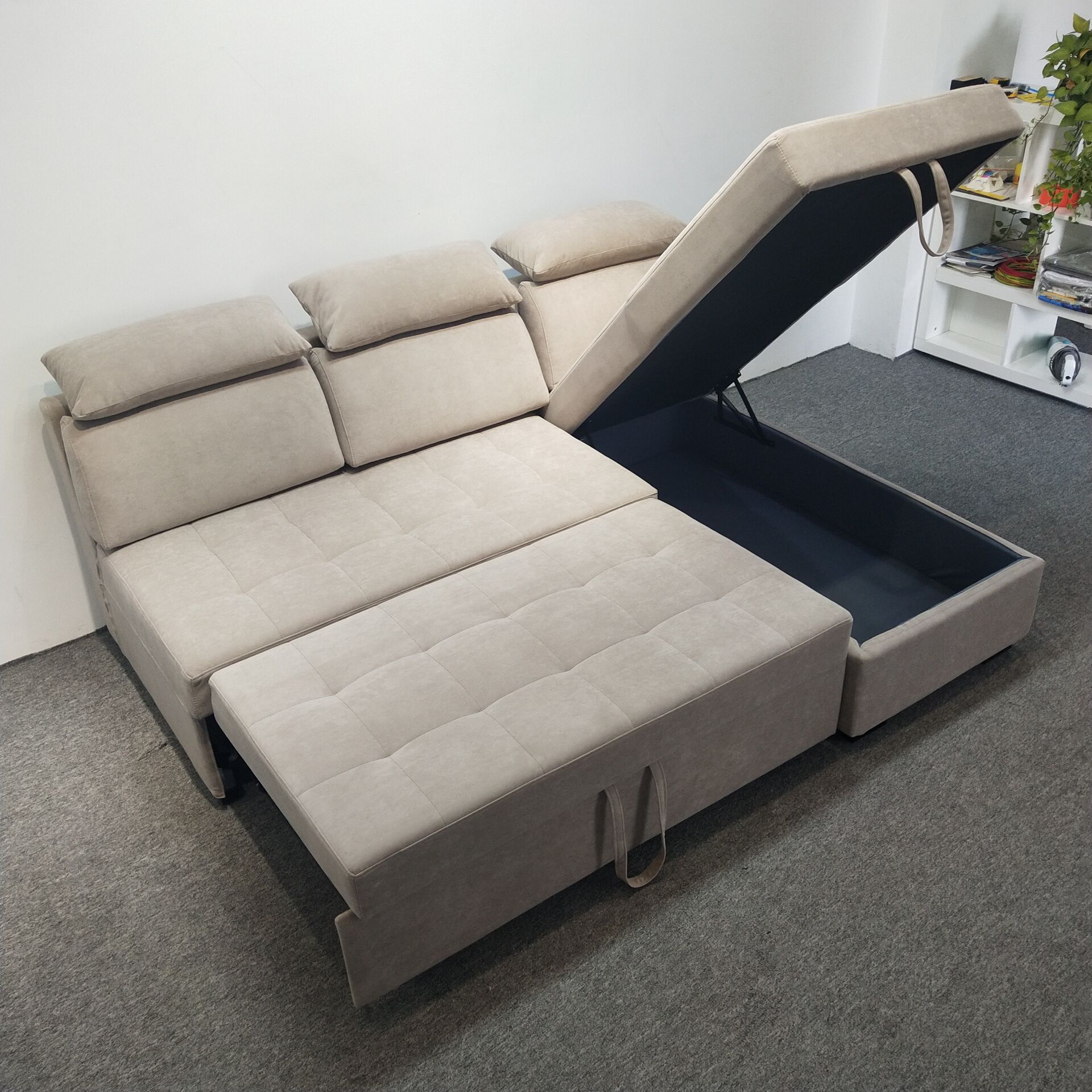 Moderno simple sofá plegable doble uso multifuncional casa pequeña esquina combinación de lavado de tela sofá cama