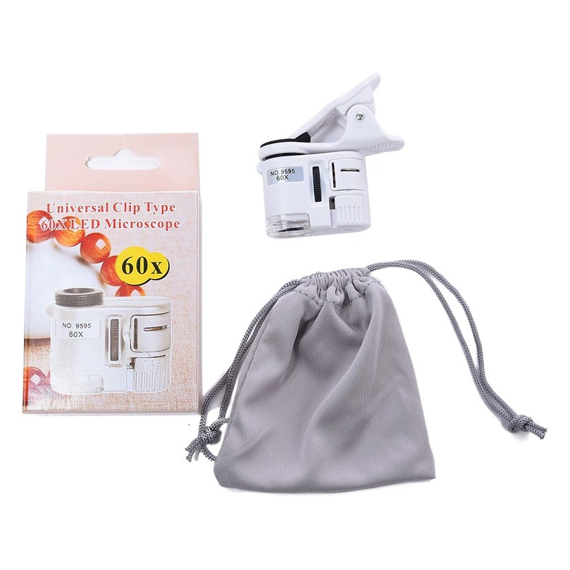 9595 Вт белый/серебристый 60 раз зажим для мобильного телефона фото светодиодный свет УФ детектор денег ювелирные изделия идентификация микроскоп увеличительное стекло