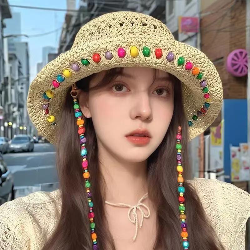 Colorful Woven Straw Hat Women's Summer New Arrival Seaside Vacation Hollow Hat Big Brim Sun Protection and Sunshade Fisherman Hat