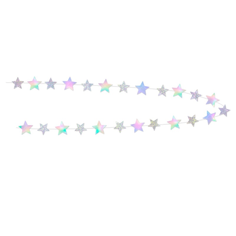 Nuevo flash láser de papel tire bandera cumpleaños fiesta suministros atmósfera decoración estrella oblea colgante 2,5 m