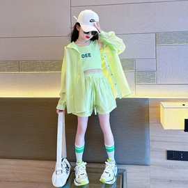 女童防晒套装夏季2026新款网红大童洋气时髦短裤儿童夏装韩系穿搭