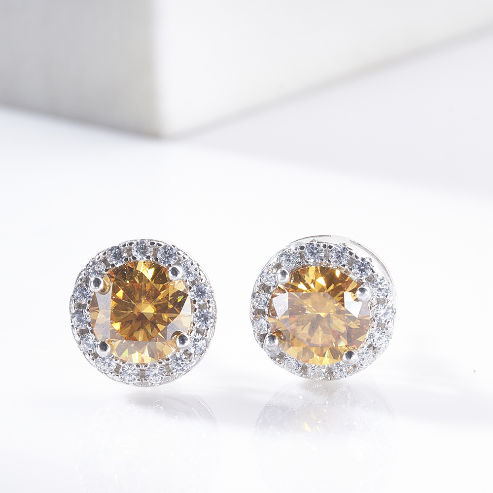 1CTx2 rosa champán gris redondo aretes de piedra de moissanita brillante aretes de piedra de moissanita joyas de plata esterlina