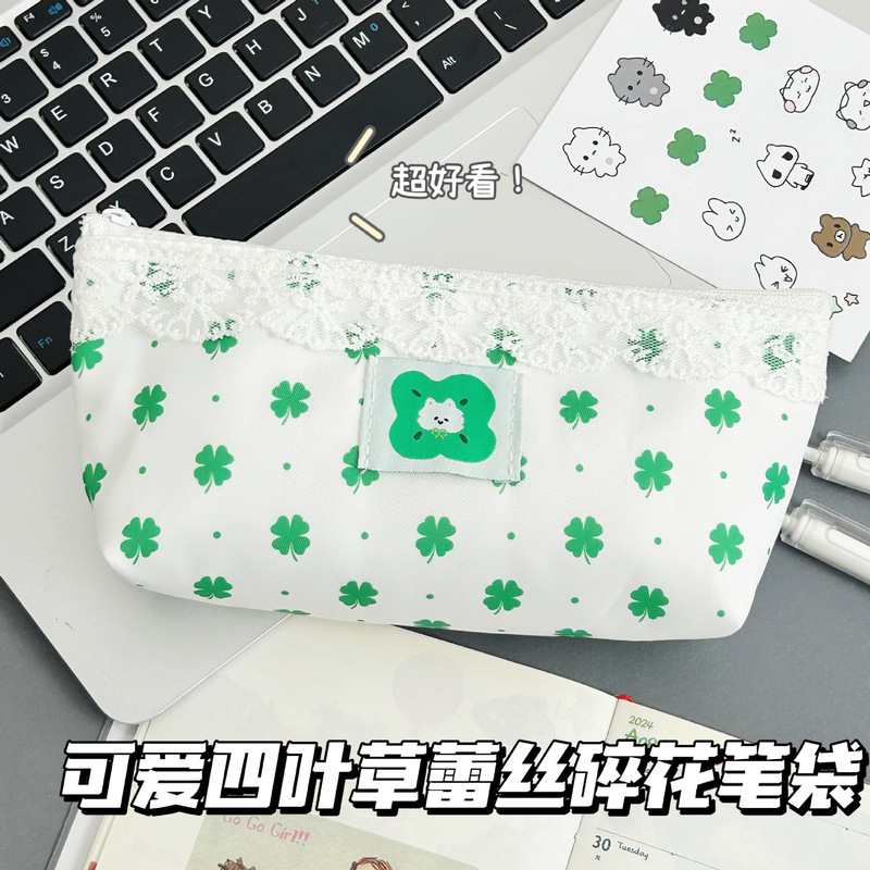 蕾丝蝴蝶结花边笔袋ins高颜值大容量文具袋学生铅笔袋便携收纳包|undefined
