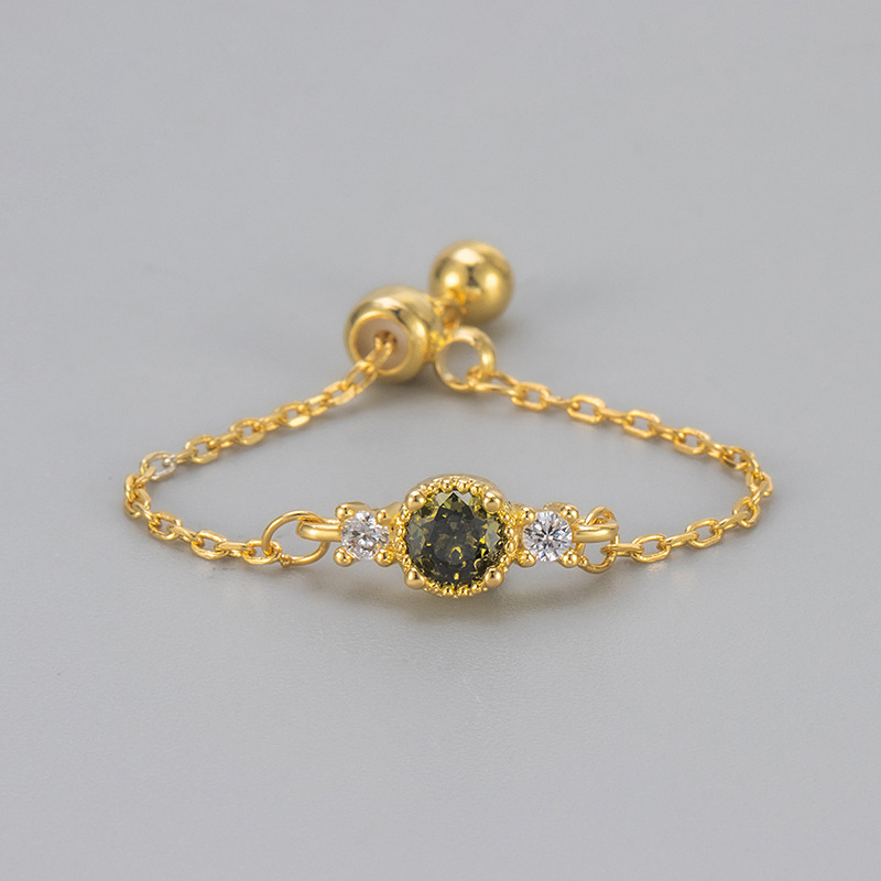2025 New Olive Green Ring Chain Adjustable Pull Soft Ring Women's Niche Design Fashionable and Versatile