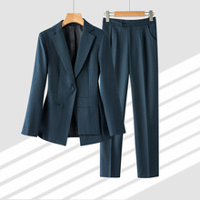 现货厂家批发 高端墨兰色!修身西服显瘦西装外套+烟管裤套装女