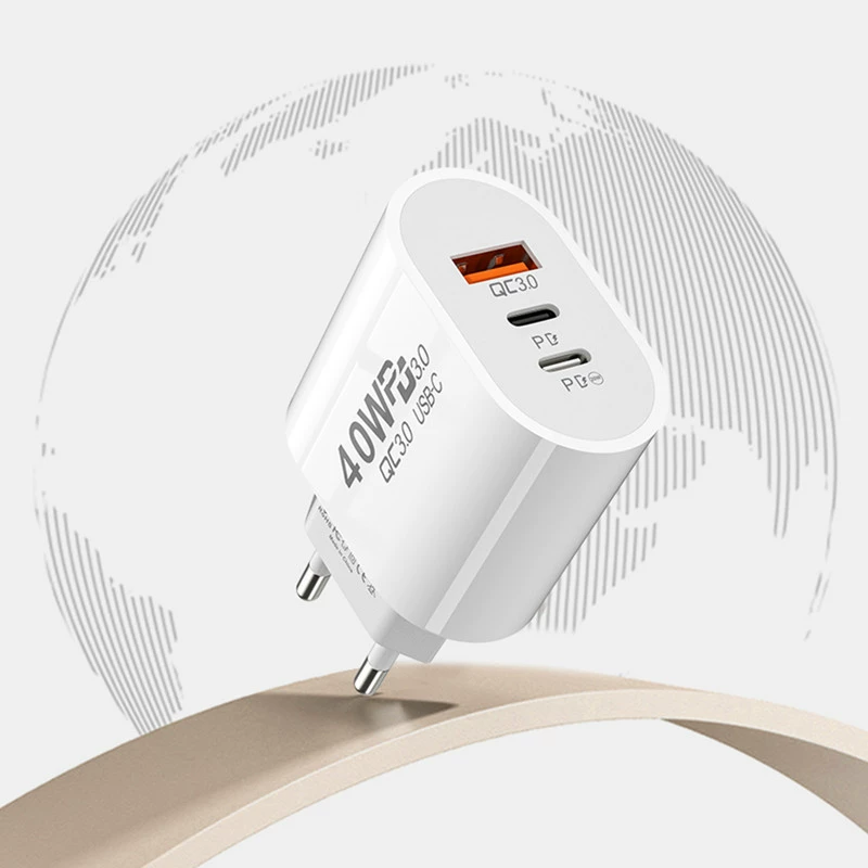 Зарядное устройство 40W PD+QC3.0, двойной PD USB-C, совместимо с Apple 20W, EU/US вилки, для путешествий