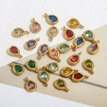 不锈钢玻璃水晶水滴形吊坠 彩色宝石 钛钢吊坠项链 DIY饰品小配件