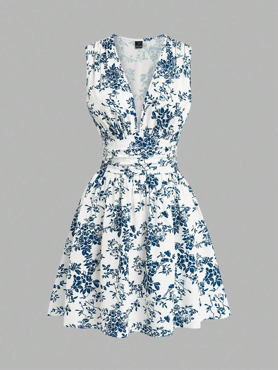 Vestido sin mangas impreso de verano para mujeres, cintura delgada, falda en forma de A, falda de vacaciones europea y americana