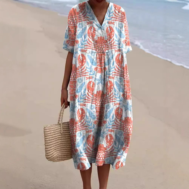 2025 Cross-Border Independent Station Shirt Dress Amazon Women's Casual Marine Life 3D Printed Sleeve Long Skirt for Women