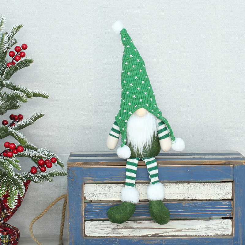 Hand-Knitted Faceless Hanging Leg Doll - Cozy Christmas Table Decor, Perfect Gift For Holiday Season (Pink/Red/Gray/Brown/Green)"_voghion.com