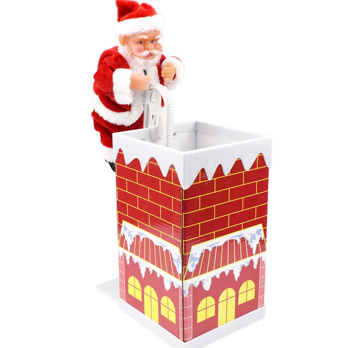 Escalera roja decoración navideña eléctrico Papá Noel trepando cuentas paracaídas muñeca fábrica regalos de Navidad para niños