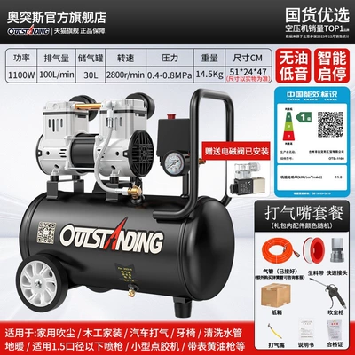 Silent air compressor, Air Compressor - energy-efficiency-220v100-models-available-30l-1100w-copper-solenoid-valve-standard-configuration-tire-inflator-package1st-level-energy-efficiency-dual-cylinder-2