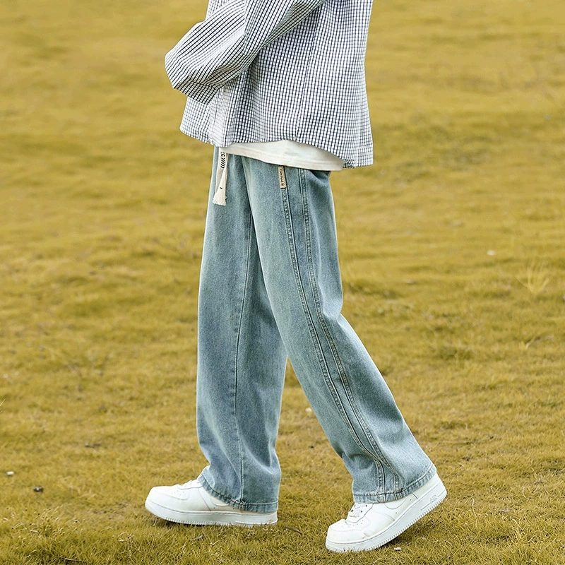 Мужские потертые джинсы, новые повседневные мужские осенние брюки, свободные прямые широкие брюки для мальчиков