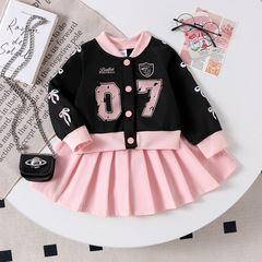 Kids clothing 2025跨境新款欧美春秋女童07图案黑色长袖外套
