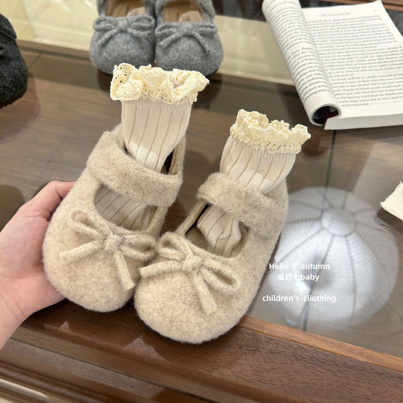 【咸柠七】miu系甜心~女童秋冬百搭毛呢单鞋蝴蝶结公主鞋玛丽珍鞋|undefined