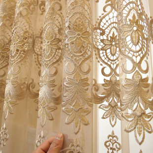 Wholesale European-style elegant hollow water-soluble embroidered window screen finished villa living room bedroom balcony partition gauze curtain new product