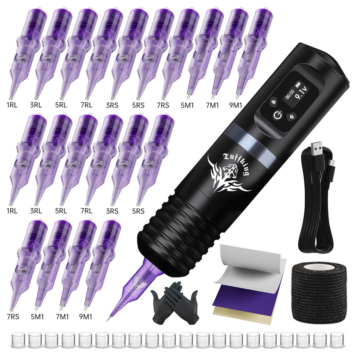 Amazon Tuffking batería inalámbrica pluma máquina de tatuaje conjunto de máquina de niebla de corte de alambre conjunto completo de consumibles