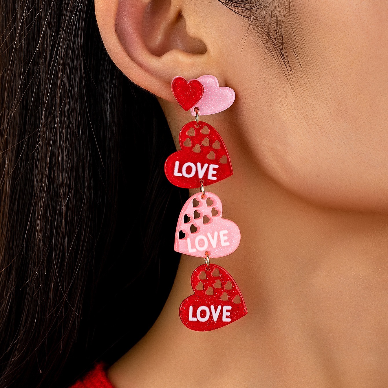 Holiday, Daily Occasion Acrylic Material Valentine'S Day Festival Letter, Heart Shape Pattern 1 Pair Sweet Letter Heart Shape Arylic Drop Earrings