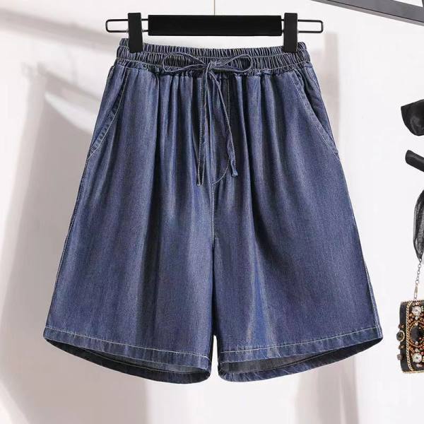 Tencel 데님 반바지 여성 여름 새로운 얇은 아이스 실크 캐주얼 5 점 느슨한 넓은 다리 높은 허리 A 라인 핫팬츠 플러스 사이즈