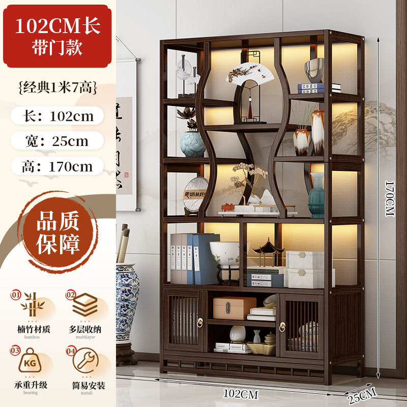 博古架实木中式茶叶展示柜茶架子置物架茶室茶柜茶具摆件收纳柜子|undefined