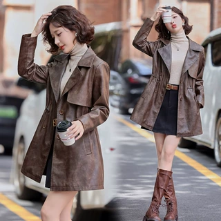 绵羊皮皮衣中长款风衣女2026今年流行春秋新款小个子时尚气质外套
