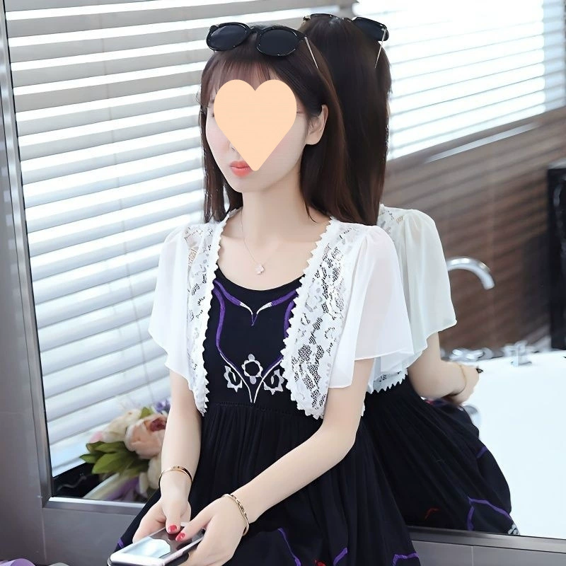 Новая летняя кружевная шифоновая шаль, небольшой кардиган, универсальный топ, короткий стиль.