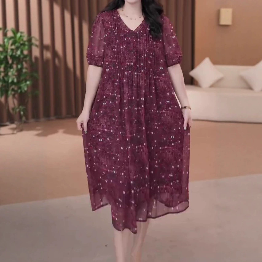 2025 новый летний стиль супер свободный съемный принт прямой стройный шифоновый пляжный повседневный платье для женщин