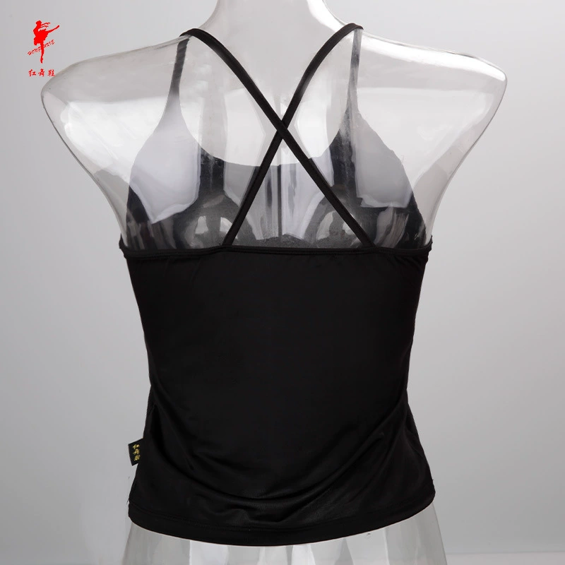 2nd: "红舞鞋 Black sports top with cups, T-shirt for gym" -> Chinese? Means red dancing shoes? Actually 