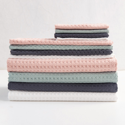 Pure cotton double layer waffle honeycomb square towel towel bath towel set three-piece gift box pure cotton absorbent group purchase