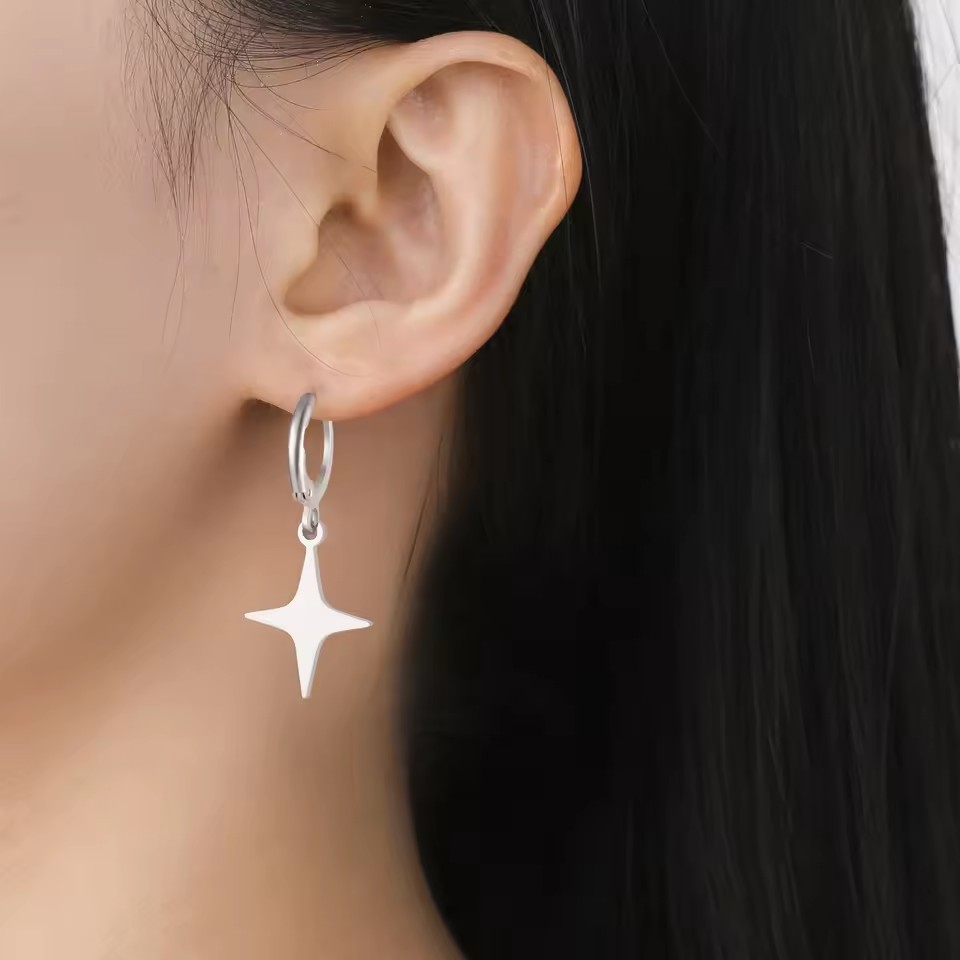 Daily Occasion 1 Pair Simple Style Star Moon Plating 304 Stainless Steel Drop Earrings
