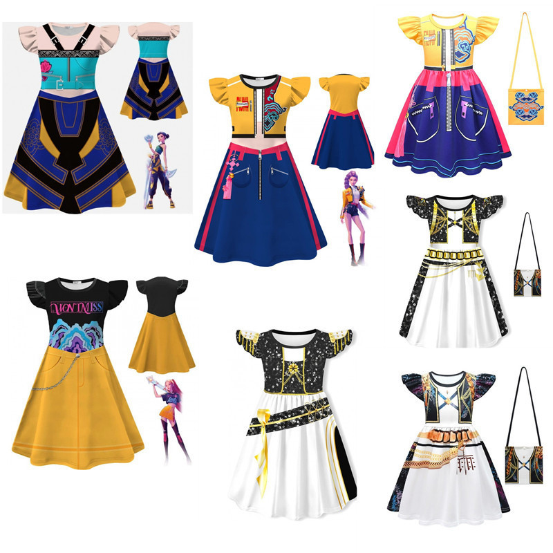 跨境欧美新款k-pop女孩恶魔猎人流行歌手万圣节装扮儿童舞台套装|undefined
