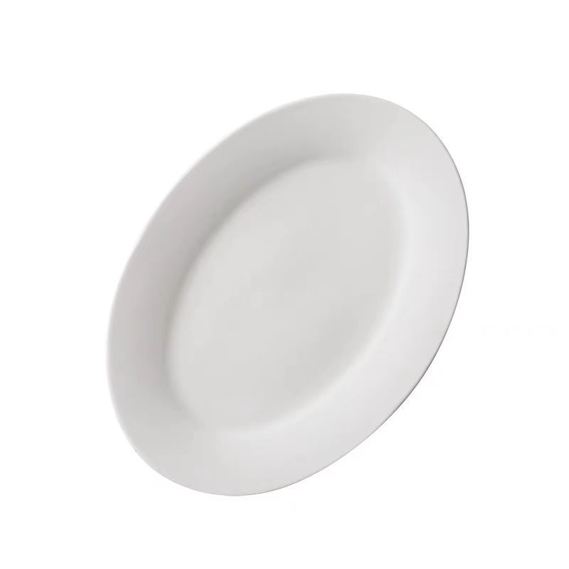 Placa de pescado blanco simple para platos de porcelana de hoteles Placa de pescado de borde grueso Placa de pescado oval grande se puede usar en microondas