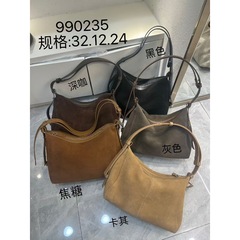 2025秋冬麂皮绒腋下饭盒包手提磨砂水桶包简约百搭单肩斜跨包潮女