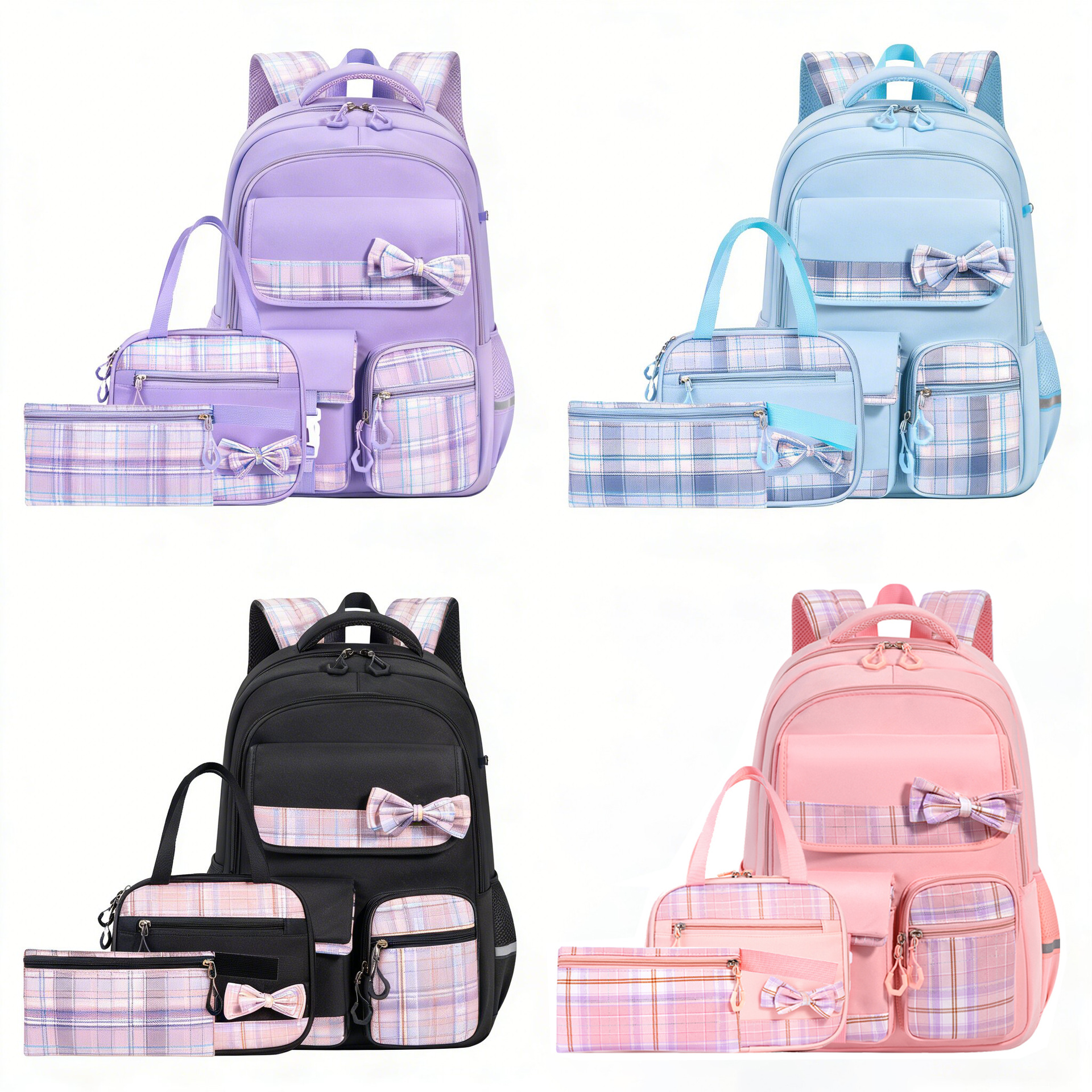 New Cross-Border Bow-Knot Three-Piece School Bag Set, Amazon Large-Capacity Backpack for Middle School, High School Girls, and College Students